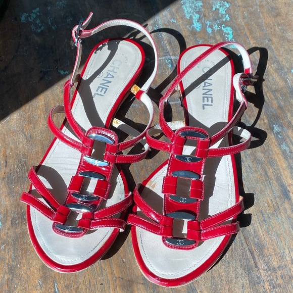 Chanel Red  Patent Sandal - Picture 1 of 3